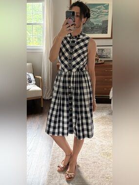 J.Crew, navy and white gingham button-down dress